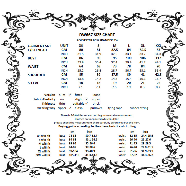 Poison Garden Peter Pan Shirt Dress size chart