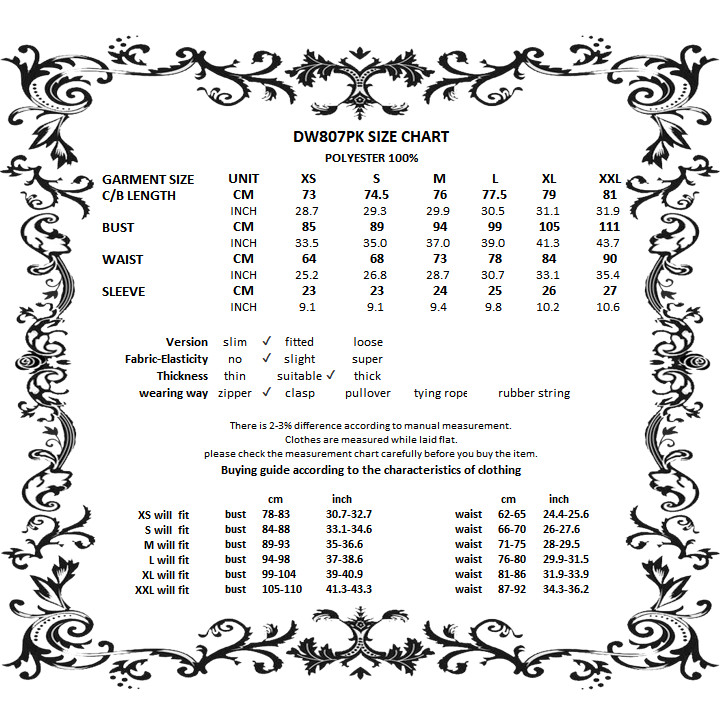 Blushing Reliquary Detachable-Collar Dress size chart