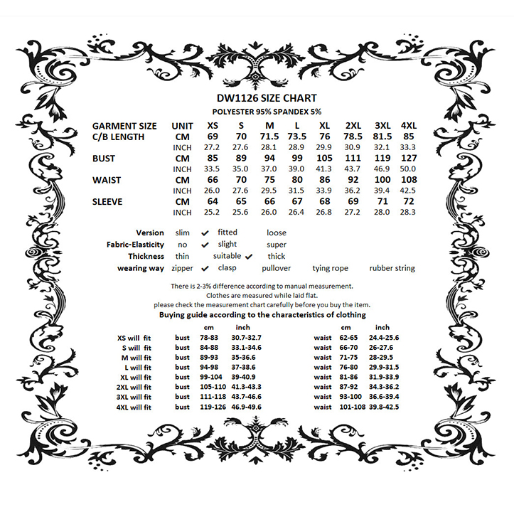 Night Flight Suspender Dress size chart