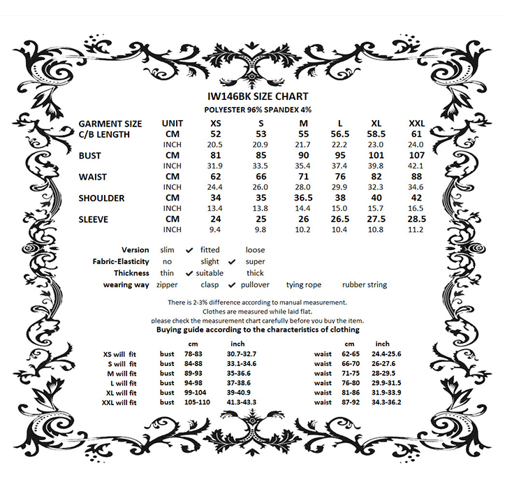 Widow's Vow Detachable-Bow Shirt size chart