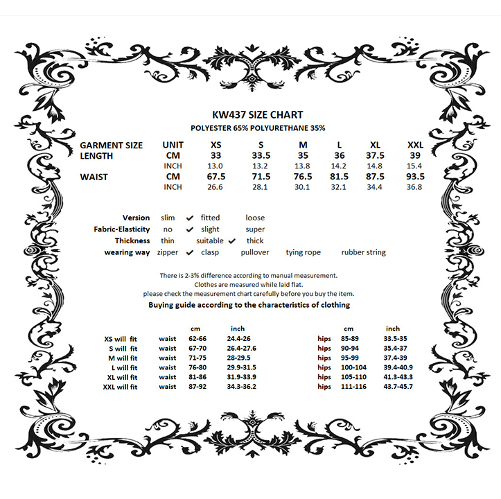 Sanctified Riot Chain Pleated Skirt size chart