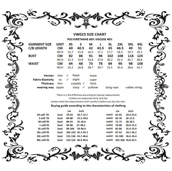 Iron and Amber Utility Vest size chart