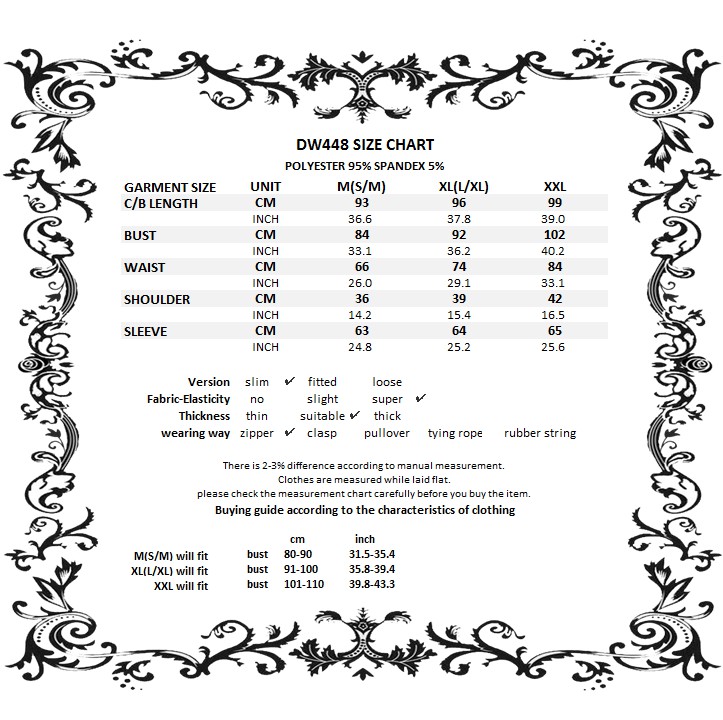 Crimson Heirloom Velvet Dress size chart
